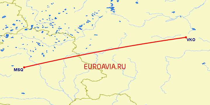 перелет Москва — Минск на карте