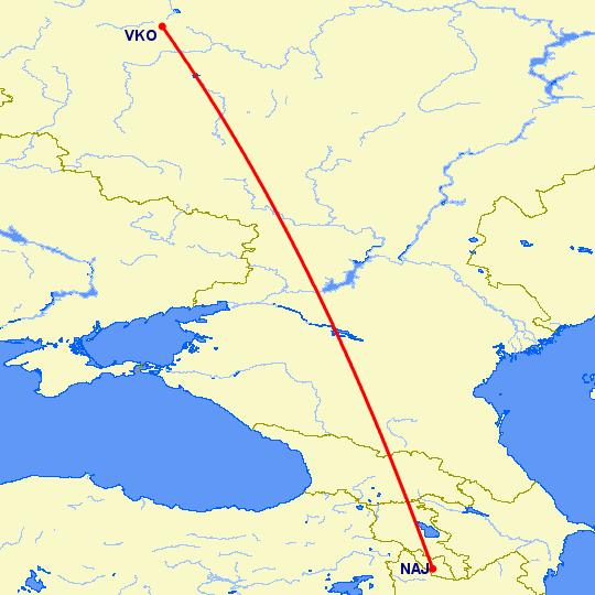 перелет Москва — Нахичевань на карте