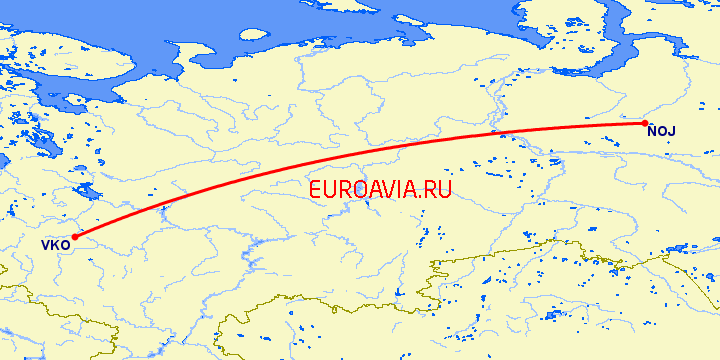 перелет Москва — Ноябрьск на карте
