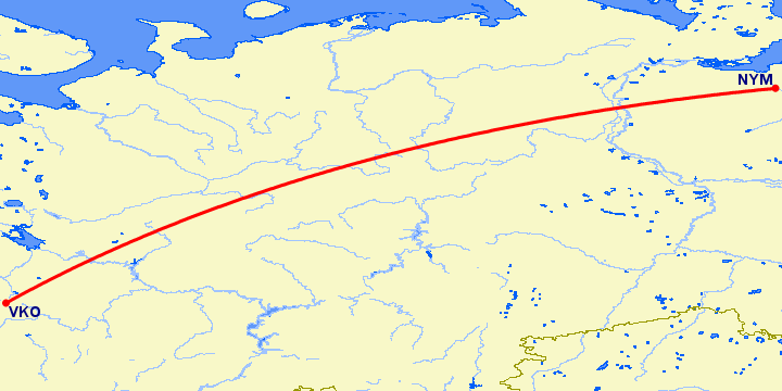 перелет Москва — Надым на карте