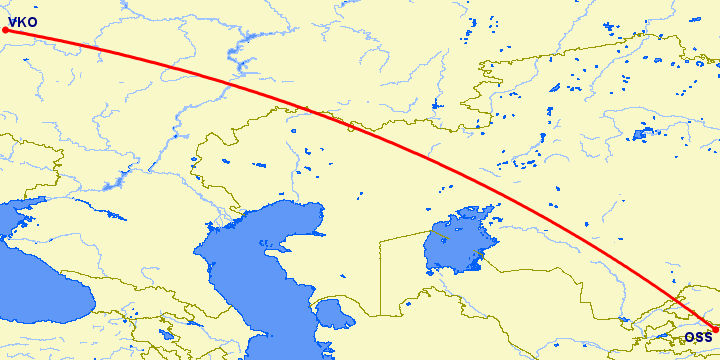перелет Москва — Ош на карте