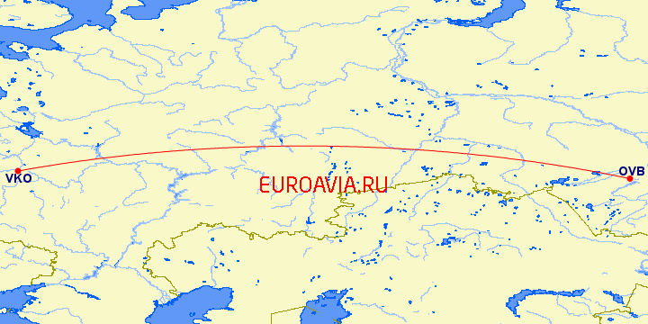 перелет Москва — Новосибирск на карте