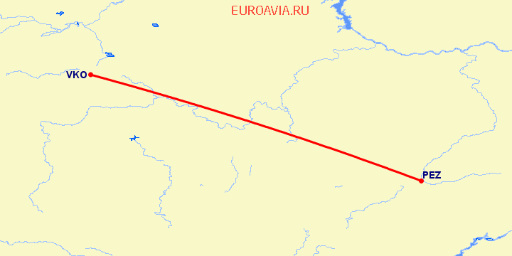 перелет Москва — Пенза на карте