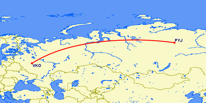 перелет Москва — Полярный на карте