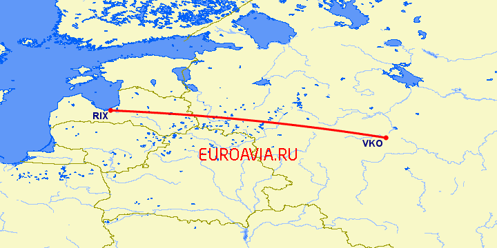 перелет Москва — Рига на карте