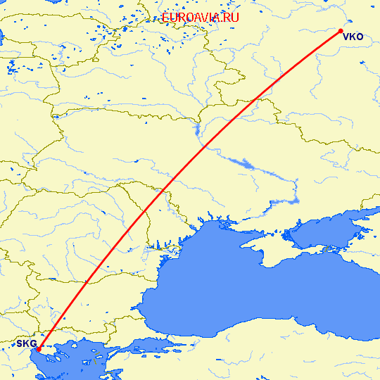 перелет Москва — Салоники на карте