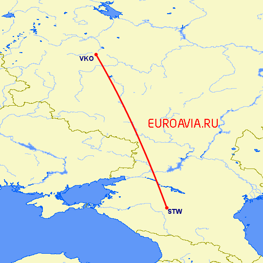 перелет Москва — Ставрополь на карте