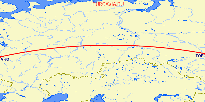 перелет Москва — Томск на карте