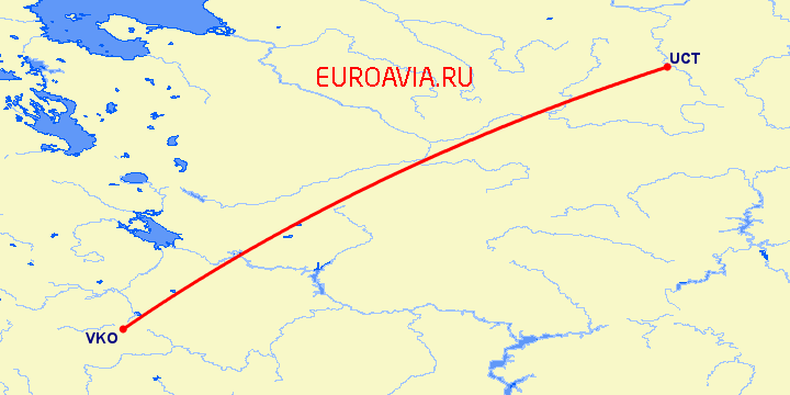 перелет Москва — Ухта на карте
