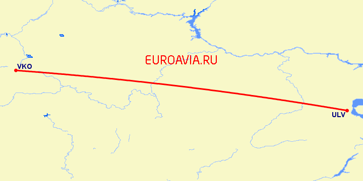 перелет Москва — Ульяновск на карте