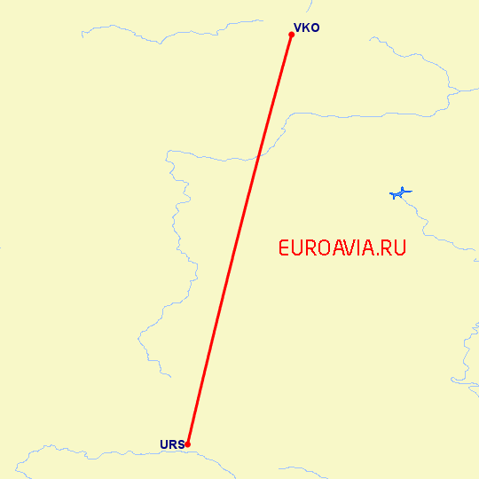 перелет Москва — Курск на карте