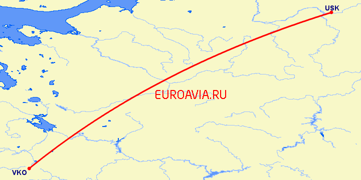 перелет Москва — Усинск на карте