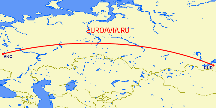перелет Москва — Улан Удэ на карте