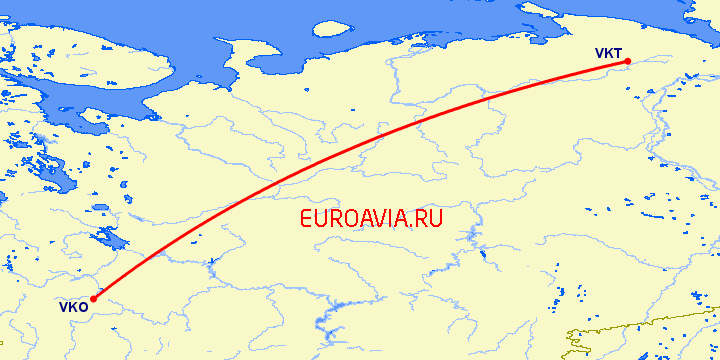 перелет Москва — Воркута на карте