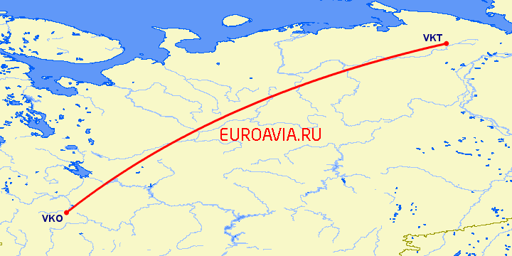 перелет Воркута — Москва на карте