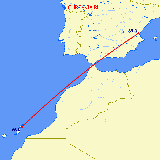 перелет Валенсия — Арресифе на карте