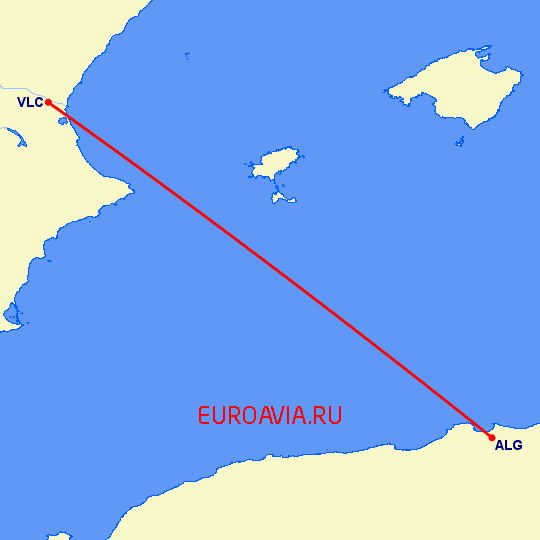 перелет Валенсия — Алжир на карте