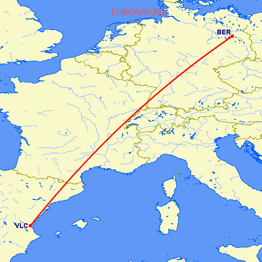 перелет Валенсия — Берлин на карте