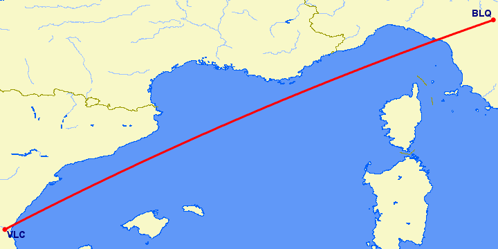 перелет Валенсия — Болонья на карте