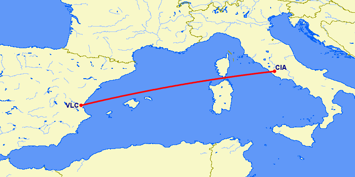 перелет Валенсия — Рим на карте