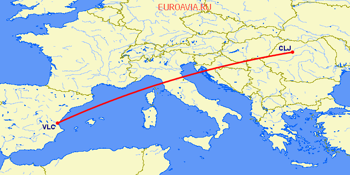 перелет Валенсия — Клуж Напока на карте