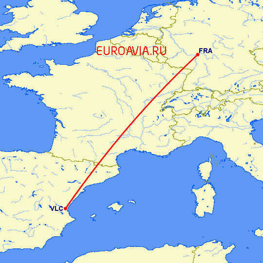 перелет Валенсия — Франкфурт на Майне на карте
