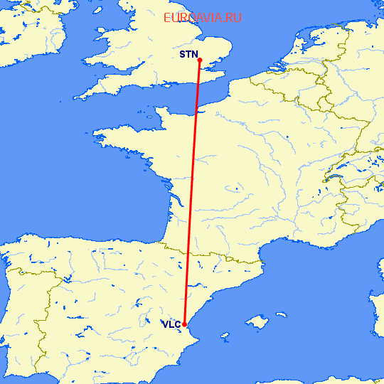 перелет Валенсия — Лондон на карте