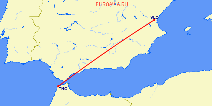 перелет Валенсия — Танжер на карте