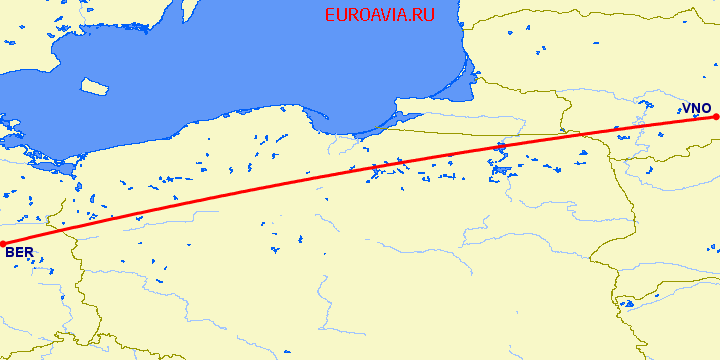 перелет Вильнюс — Берлин на карте