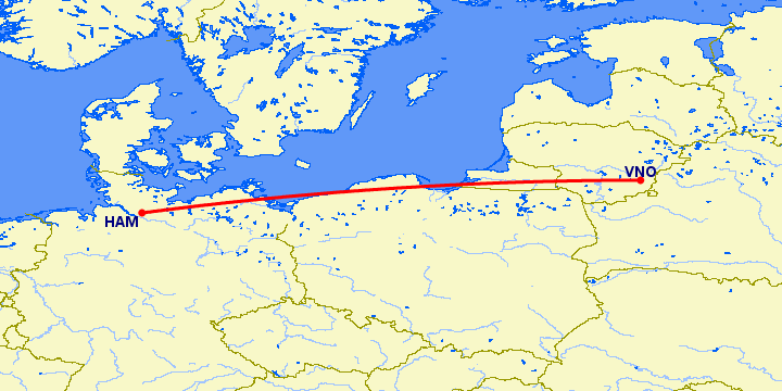 перелет Вильнюс — Гамбург на карте