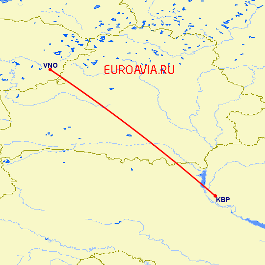 перелет Вильнюс — Киев на карте