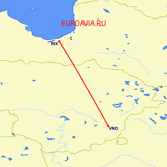 перелет Вильнюс — Рига на карте