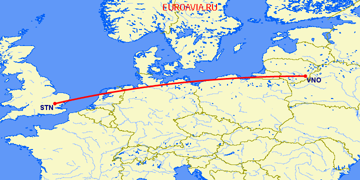 перелет Вильнюс — Лондон на карте