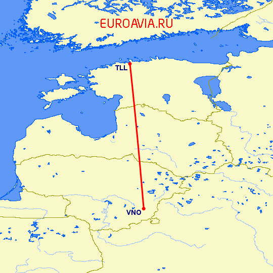 перелет Вильнюс — Таллин на карте