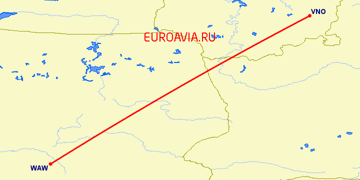 перелет Вильнюс — Варшава на карте