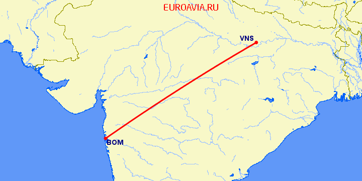 перелет Варанаси — Бомбей на карте