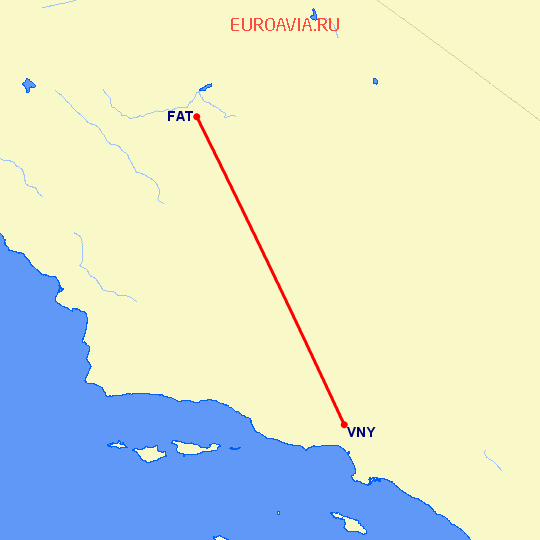 перелет Лос Анджелес — Фресно на карте