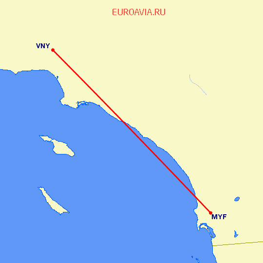 перелет Лос Анджелес — Сан Диего на карте