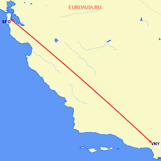 перелет Лос Анджелес — Сан Франциско на карте