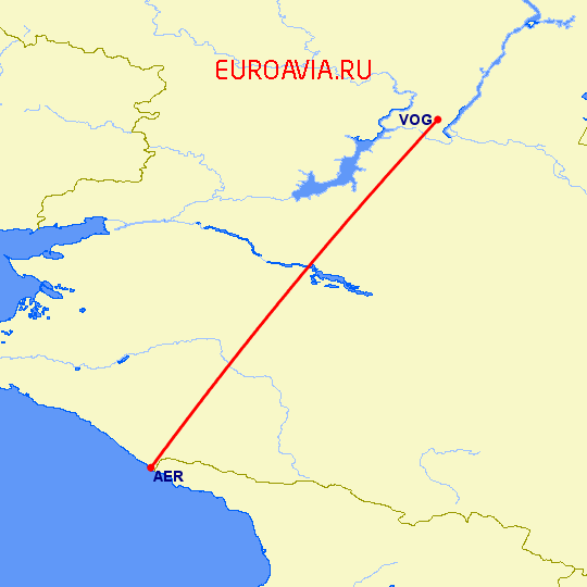 перелет Волгоград — Сочи на карте