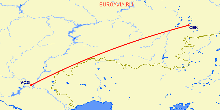 перелет Волгоград — Челябинск на карте