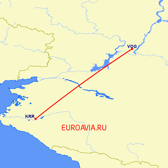 перелет Волгоград — Краснодар на карте