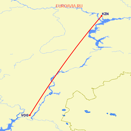 перелет Волгоград — Казань на карте