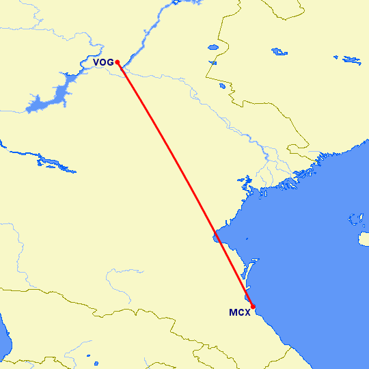 перелет Волгоград — Махачкала на карте