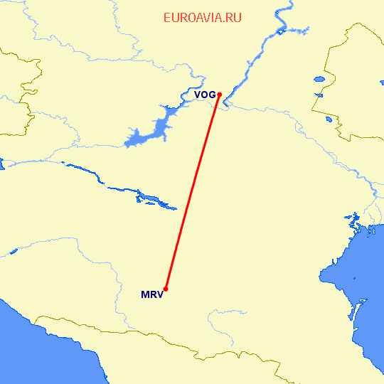 перелет Волгоград — Минеральные Воды на карте