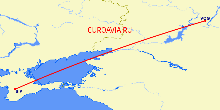 перелет Волгоград — Симферополь на карте
