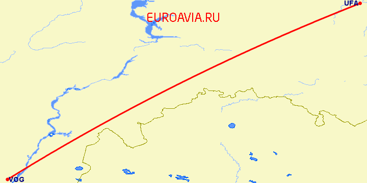 перелет Волгоград — Уфа на карте