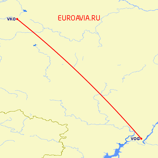 перелет Волгоград — Москва на карте