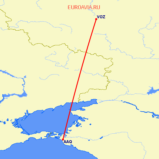 перелет Воронеж — Анапа на карте