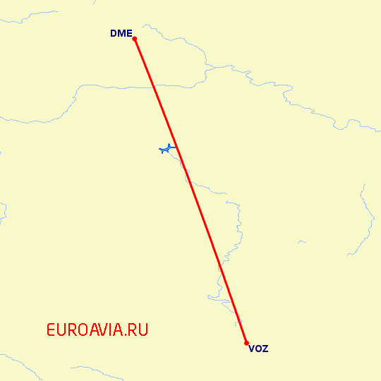 перелет Воронеж — Москва на карте